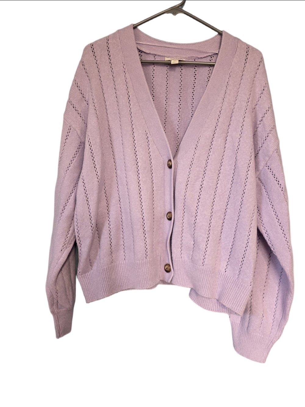 NWT XL ON 34th Lilac Open-Knit V-Neck Button Cardigan - Women